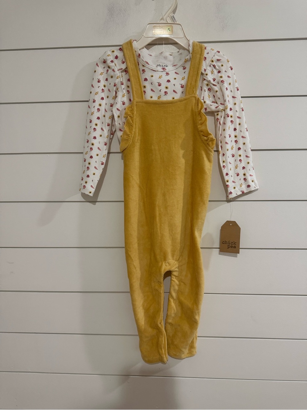 chick pea Mustard Corduroy -Strap Overalls set